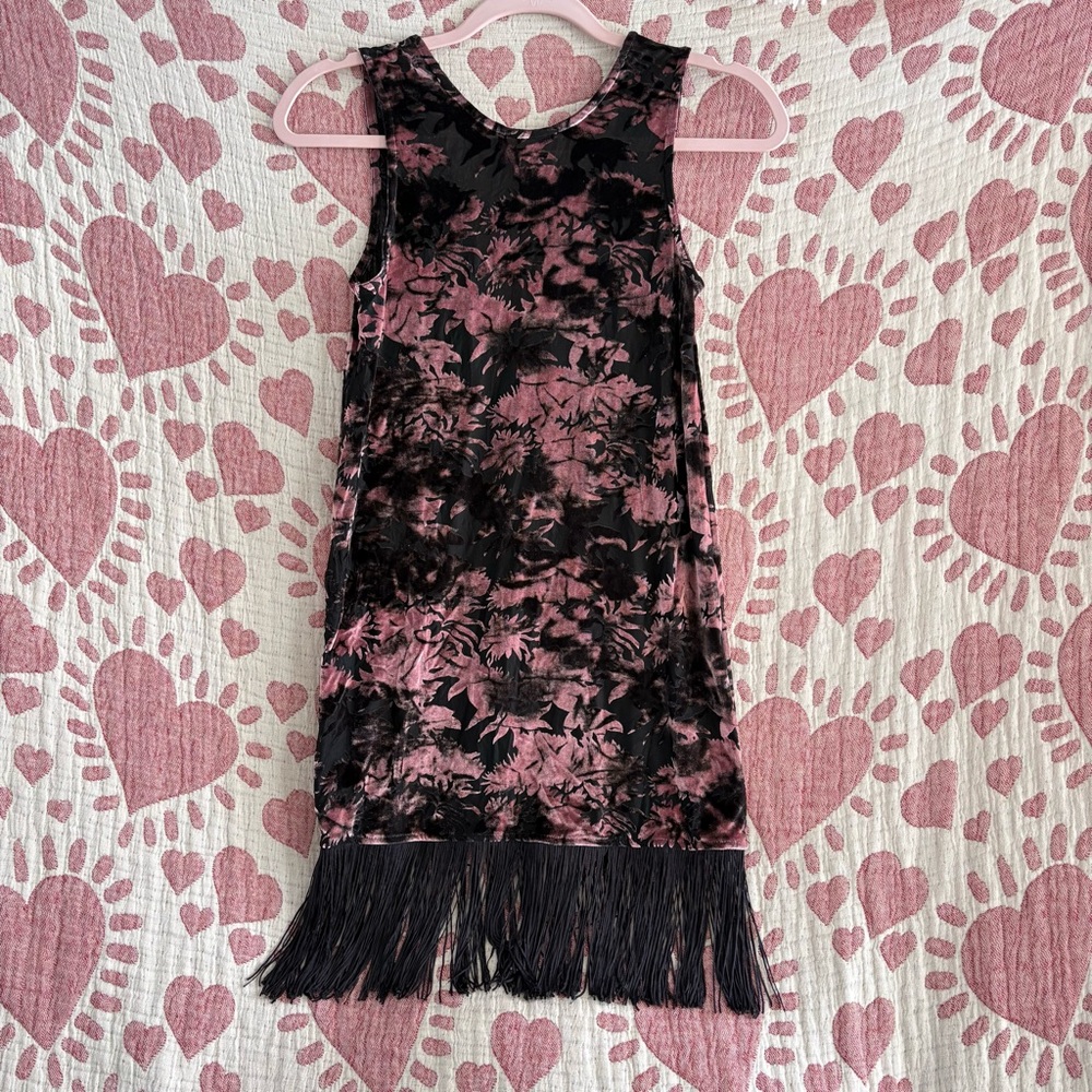 Topshop Sleeveless Velvet Fringe Mini Dress